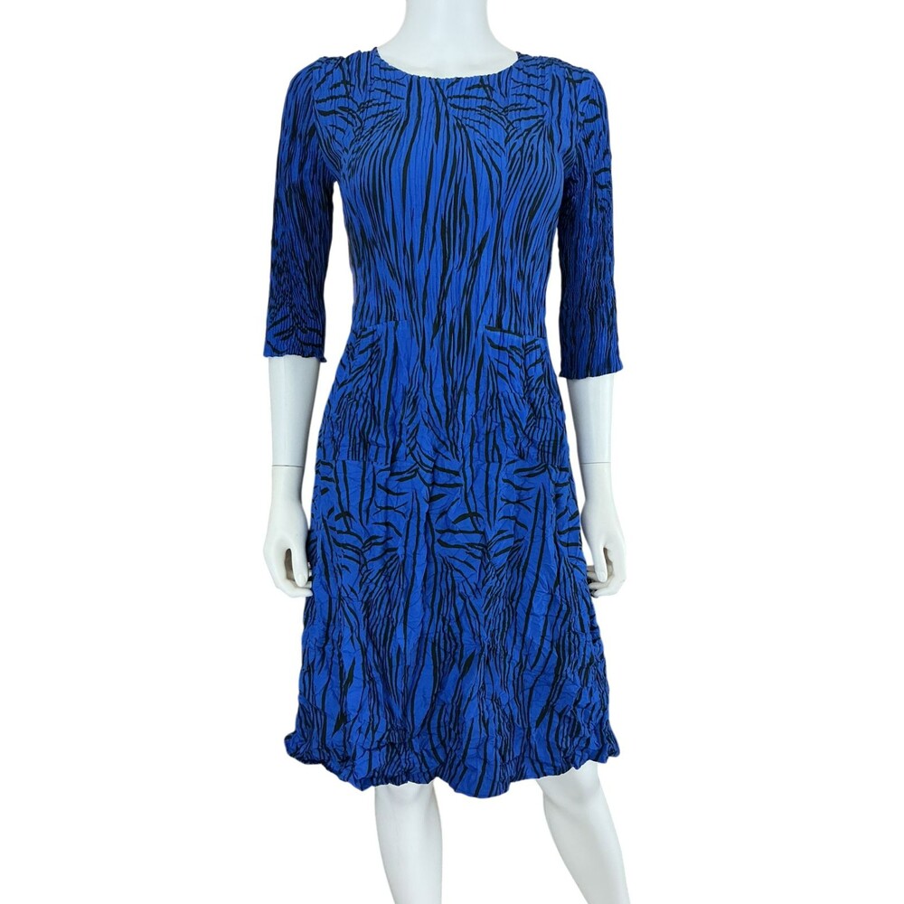 Alquema Crinkle Midi Dress Size 0 US 2-4 Smash Pocket‎ Art to Wear Blue Black